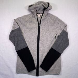 C. Cashmere Gray Black Colorblock Long Sleeve Zip 2-ply Cashmere Hoodie Medium